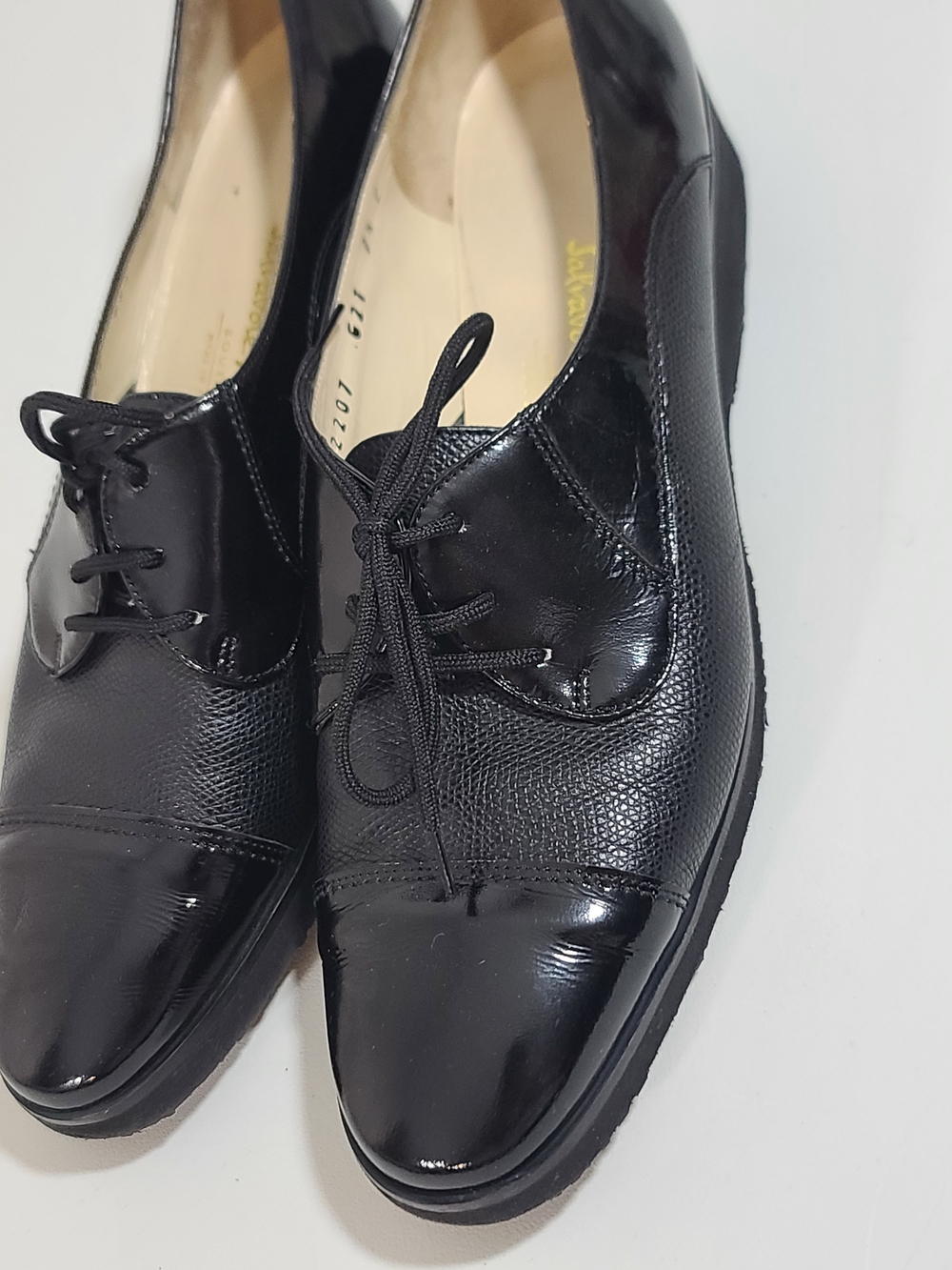 Salvatore Ferragamo Black Leather Lace-Up Flats